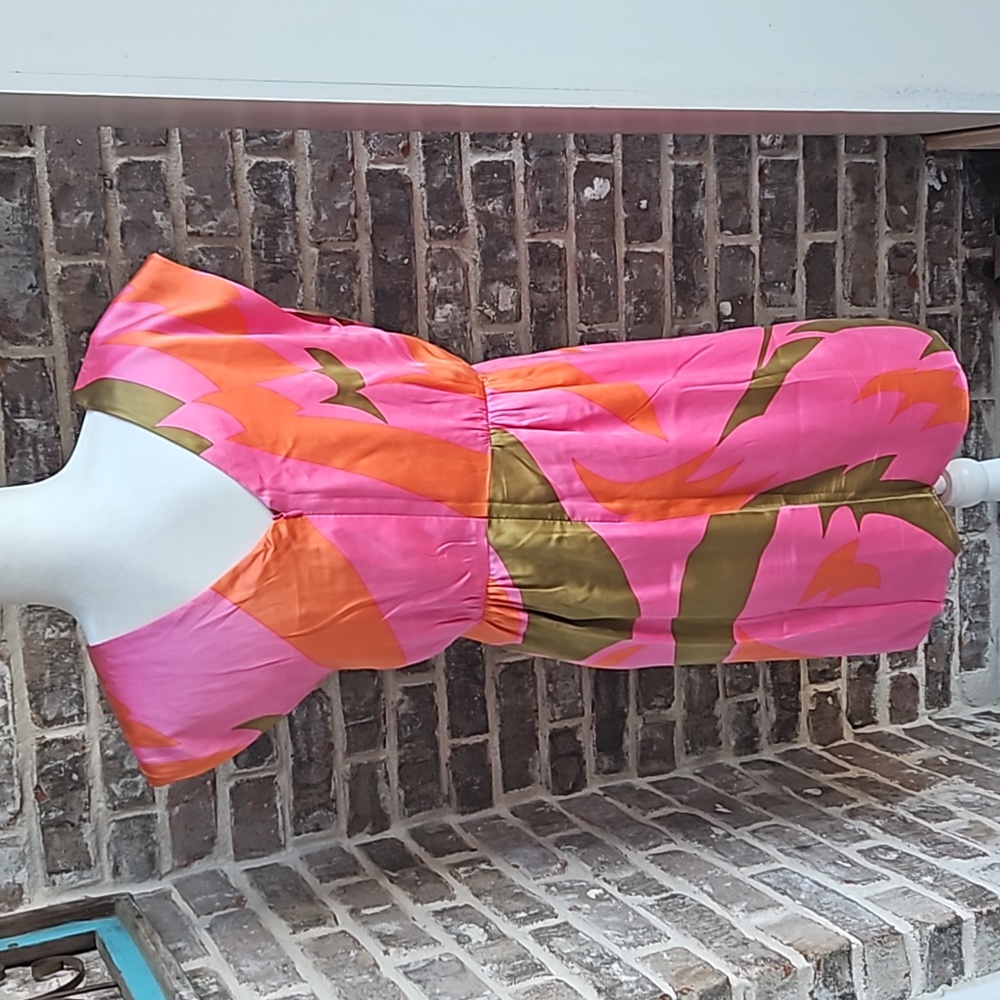 Tibi 100% Silk Tropical Print Pink Lined Dress - Picture 3 of 6